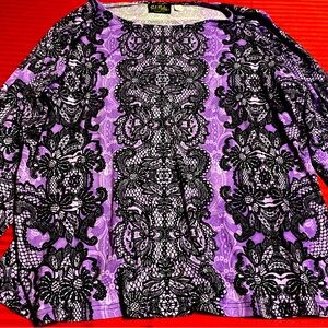Pre-Owned Purple Bob Mackie Wearable Art Paisley Lace Long Sleeve Shirt